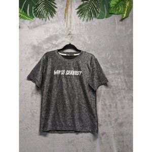 🍑MINI STUDIO "Why so Serious" Embroidered Women T-shirt Metallic Knit S(4-6)
